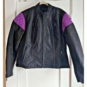 Nexgen zip out liner purple leather textile waterproof biker jacket‎ woman 2XL